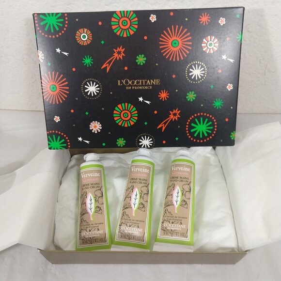 L'Occitane LIMITED EDITION Verbena Geranium Hand Cream Trio set X 3 NIB - Picture 2 of 4